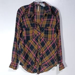 Free People Stitch Detail Plaid Button Up Shirt Size XS - will fit a small